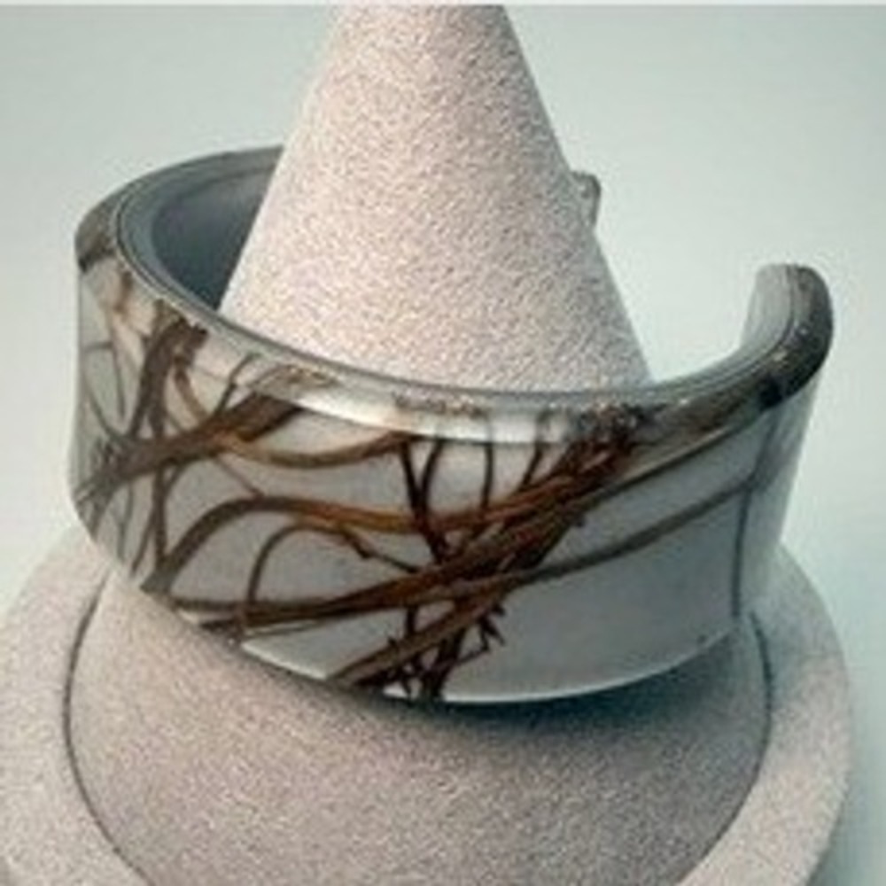 Chunky Lucite Acrylic Dried Grass‎ Inlay Cuff Bracelet 6" Casual Chic